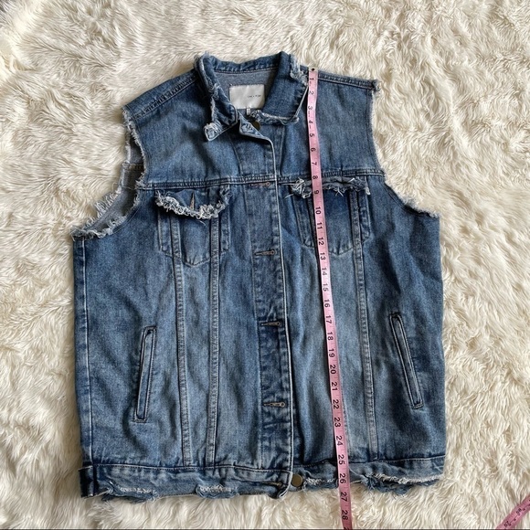 Oak + Fort Vest Denim Jean Oversized Distressed One Size OS - Picture 10 of 10